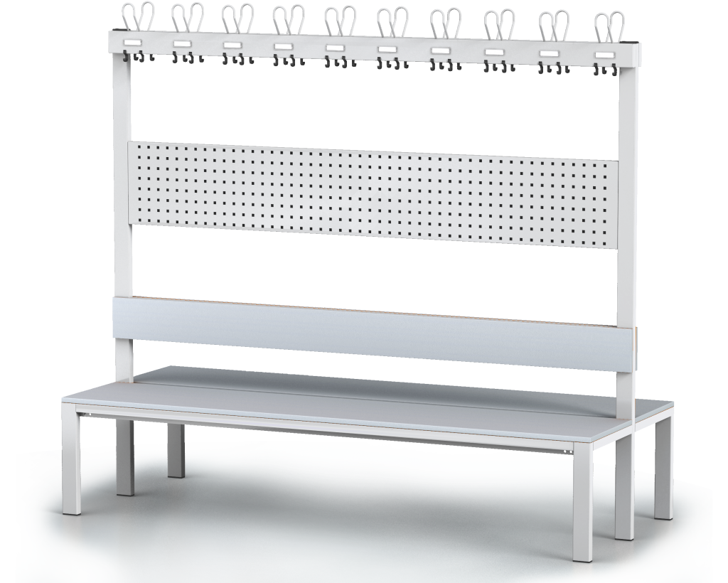 Double-sided benches with backrest and racks, laminated desk -  basic version 1800 x 2000 x 830